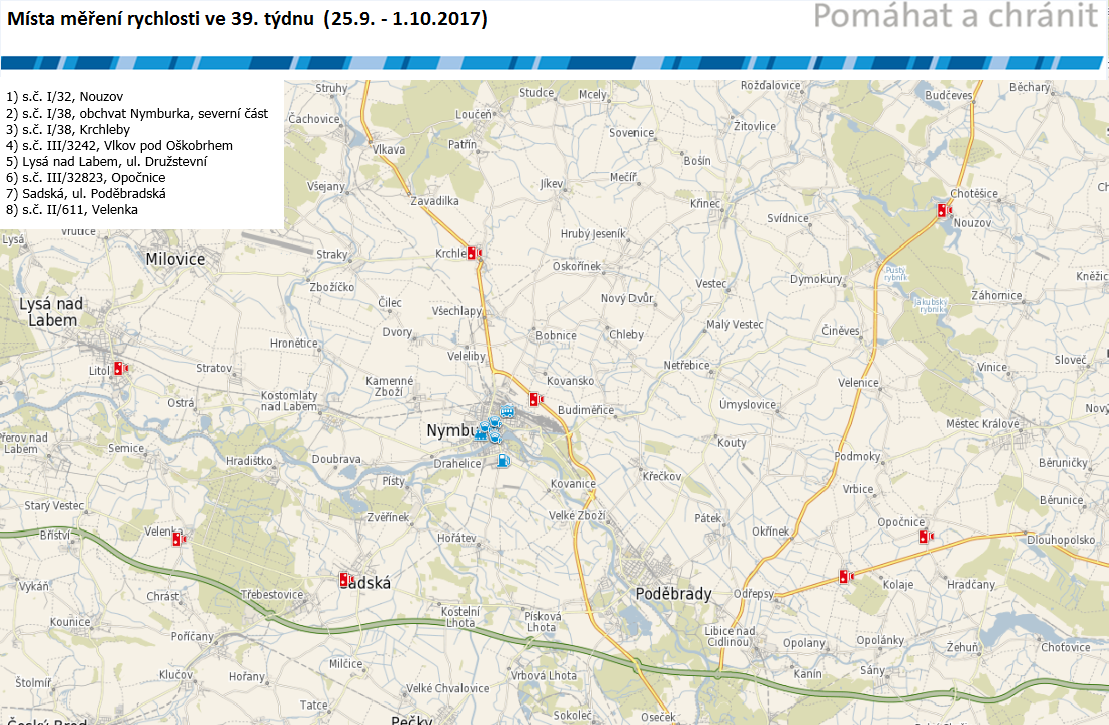 Mapa míst měření rychlosti na 39. týden